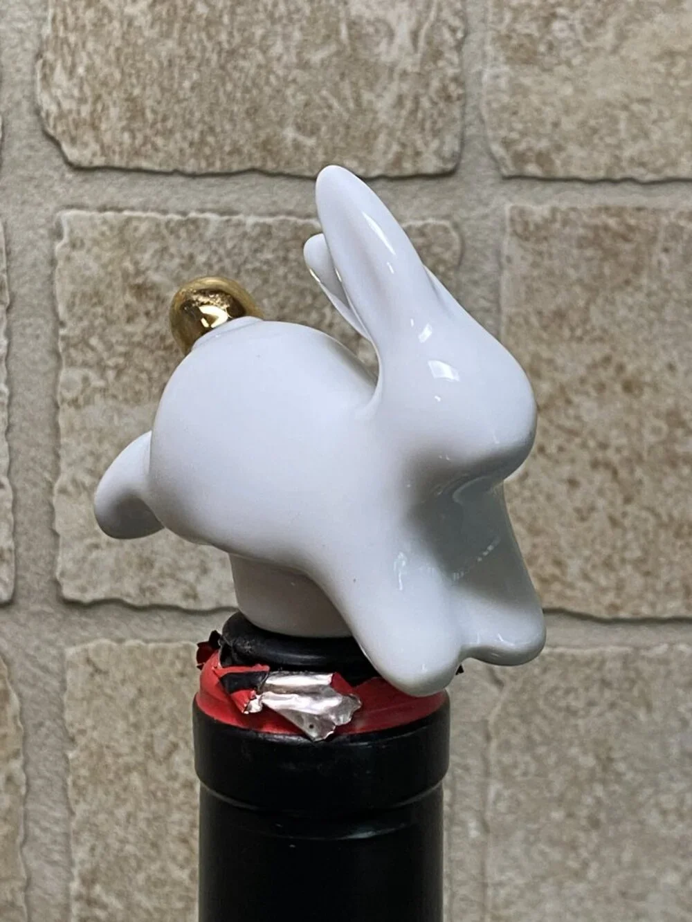 Whimsical Threshold White Glazed Bunny Wine Bottle Stopper with Gold Accent
